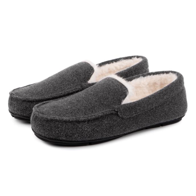 totes toasties® Mens Felt Moccasin Slipper With Sherpa Lining Grey Extra Image 2